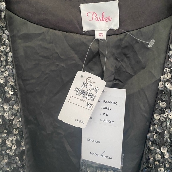 Parker Grey Sequin Drape Front Jacket NWT XS - Picture 2 of 4